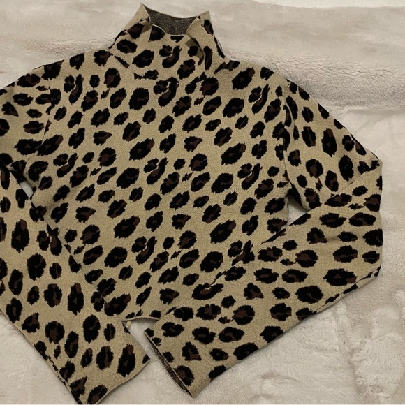 ZARA- Jacquard Knit Animal Pattern Cropped Turtleneck Open Back - Picture 3 of 6